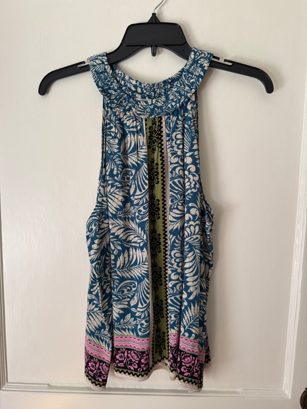 LOFT Teal Floral-Print Halter Tank with Pink and Green Accents